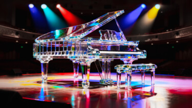 "LE PIANO DE VERRE" başlıklı Dijital Sanat Blaise Lavenex tarafından, Orijinal sanat, AI tarafından oluşturulan görüntü
