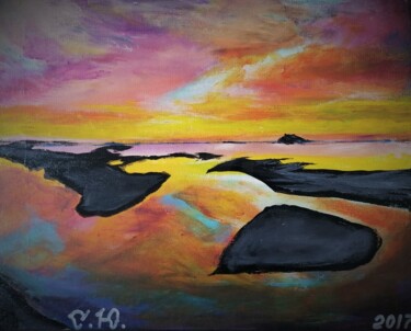 Painting titled "пляжи Камчатки" by Iurii Sitnikov, Original Artwork, Acrylic Mounted on Wood Stretcher frame