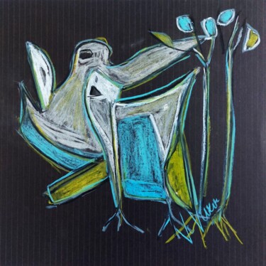 Рисунок под названием "Blue Bird" - Orlane Grelet, Подлинное произведение искусства, Мел