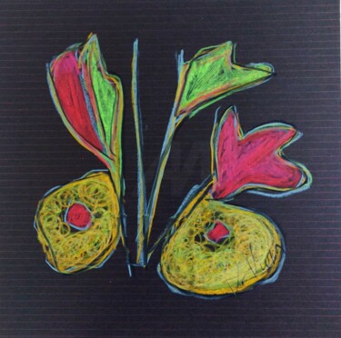 Рисунок под названием "Regard de Fleur" - Orlane Grelet, Подлинное произведение искусства, Мел