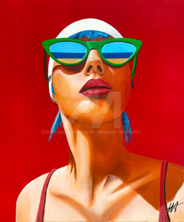 "Femme à lunette/15" başlıklı Tablo Jean-Jacques Venturini tarafından, Orijinal sanat, Petrol