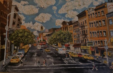 Painting titled "NEW YORK AND CLOUDS" by Arkadi Sevumyan, Original Artwork, Oil