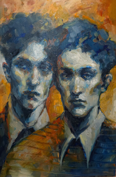"Double portrait, co…" başlıklı Tablo Artmoods Tp tarafından, Orijinal sanat, Petrol Ahşap panel üzerine monte edilmiş