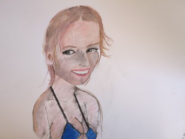 Dessin intitulée "Laughing lady" par Serhat Atas, Œuvre d'art originale, Conté