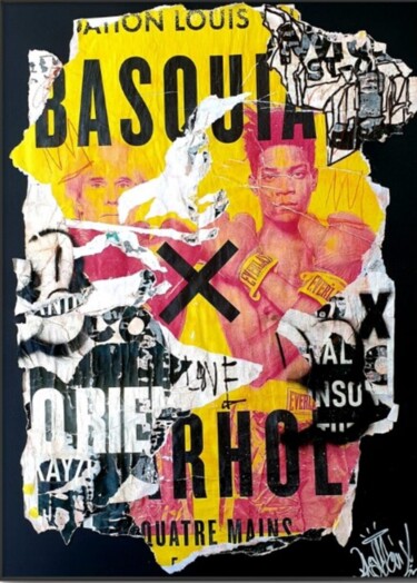 Malerei mit dem Titel "Basquiat Warhol" von Lasveguix, Original-Kunstwerk, Collagen