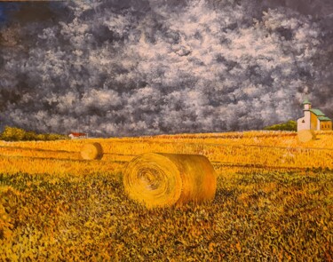 Painting titled "HAYSTACKS. ON THE B…" by Arkadi Sevumyan, Original Artwork, Oil