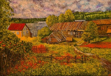 "ДЕРЕВНЯ ПЕРЕД ГРОЗОЙ" başlıklı Tablo Arkadi Sevumyan tarafından, Orijinal sanat, Petrol