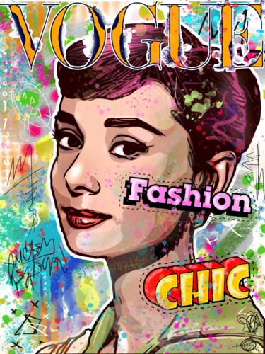 绘画 标题为“Pop Vogue Audrey Po…” 由Pvettese, 原创艺术品, 数字油画