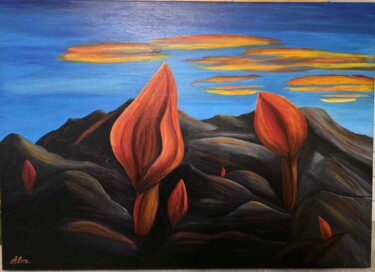 Painting titled "Fiery Blossoms" by Alira, Original Artwork, Acrylic