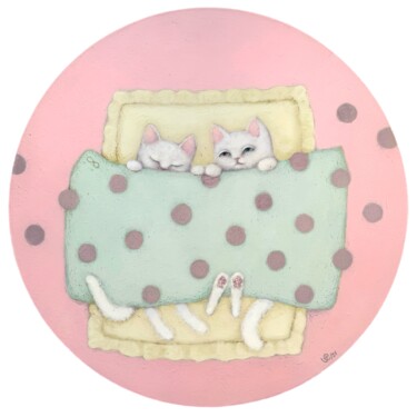 Peinture intitulée "White Kittens Under…" par Elena Usenko, Œuvre d'art originale, Acrylique
