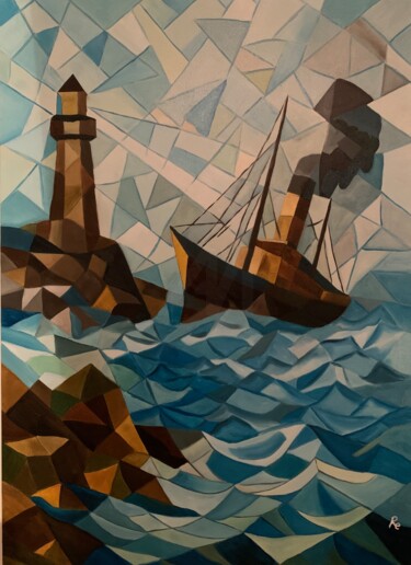 Pintura intitulada "IN BALIA DELLE ONDE" por Roberto Re, Obras de arte originais, Óleo Montado em Painel de madeira