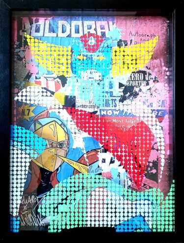 Malerei mit dem Titel "Goldorak 1 Box 3D" von Wawapod, Original-Kunstwerk, Acryl Auf Karton montiert