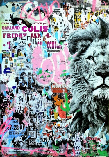 Collagen mit dem Titel "Amour sauvage" von Lasveguix, Original-Kunstwerk, Acryl Auf Keilrahmen aus Holz montiert