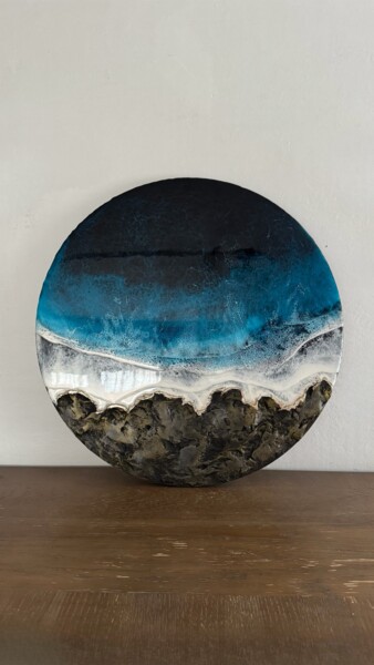 Painting titled "Golden Shoreline –…" by Daria Vergina, Original Artwork, Resin