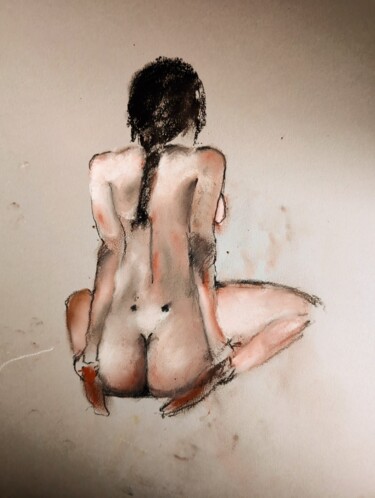 Drawing titled "Weiblicher Akt" by Serhat Atas, Original Artwork, Pastel