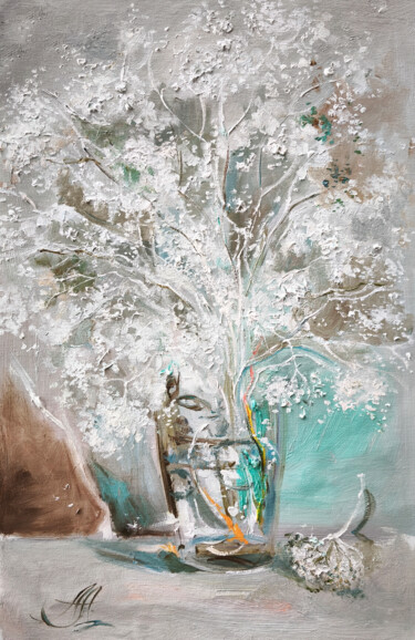 Картина под названием "Winter bouquet, war…" - Annet Loginova, Подлинное произведение искусства, Масло Установлен на Деревян…