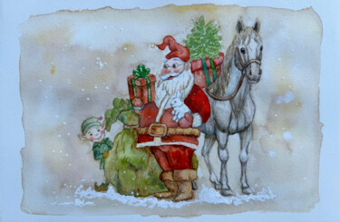 Painting titled "A festive Christmas…" by Janet Signorini, Original Artwork, Watercolor