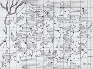 "Inselwelt am Delta." başlıklı Resim Götz Wiedenroth tarafından, Orijinal sanat, Tükenmez kalem