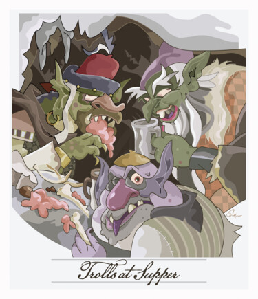 Digitale Kunst getiteld "Trolls At Supper" door Van Evan Fuller, Origineel Kunstwerk, Digitaal Schilderwerk