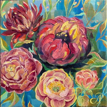 Картина под названием "Bouquet of Peonies…" - Anastasiia Gorbunova, Подлинное произведение искусства, Масло Установлен на Де…