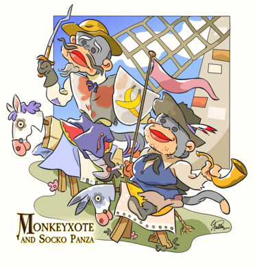 Digitale Kunst mit dem Titel "Monkeyxote" von Van Evan Fuller, Original-Kunstwerk, Digitale Malerei