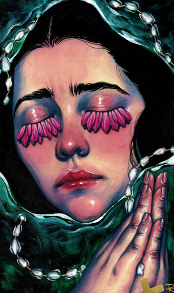 Картина под названием "De la letanía a los…" - Roselin Estephanía, Подлинное произведение искусства, Акварель