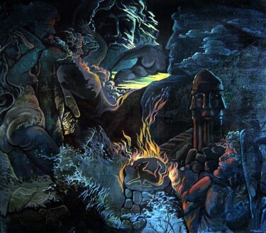 Картина под названием "Древняя религия сла…" - Надежда Урбанович, Подлинное произведение искусства, Масло