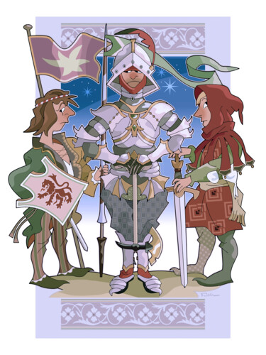 Digitale Kunst mit dem Titel "Knight With Attenda…" von Van Evan Fuller, Original-Kunstwerk, Digitale Malerei