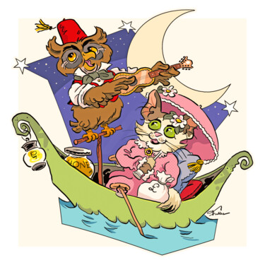 Digitale Kunst mit dem Titel "The Owl and the Pus…" von Van Evan Fuller, Original-Kunstwerk, Digitale Malerei