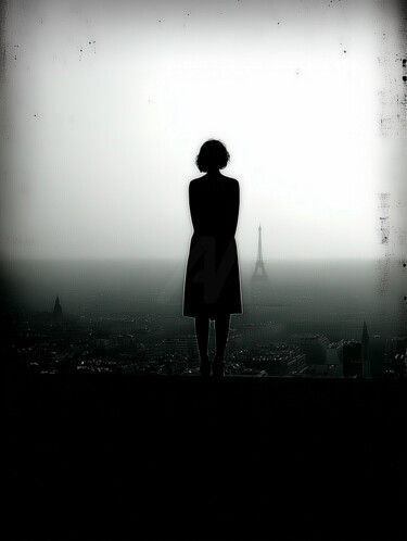 Digitale Kunst mit dem Titel "Une ombre à Paris" von Thomas Thomopoulos, Original-Kunstwerk, KI-generiertes Bild