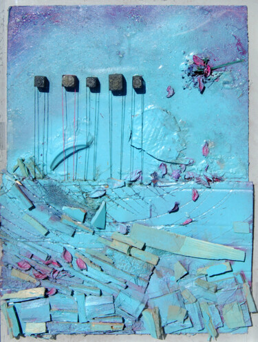 Collagen mit dem Titel "Buscando la legalid…" von Esther Martínez Aguayo (Guruguayo), Original-Kunstwerk, Holz Auf Holzplatt…