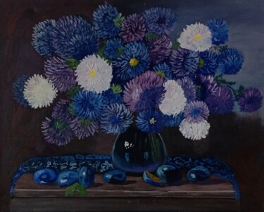Painting titled "Autumn Asters Still…" by Flora Solis, Original Artwork, Oil