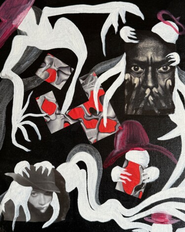 Malarstwo zatytułowany „Spooky” autorstwa Âme Suspendue, Oryginalna praca, Kolaże Zamontowany na Drewniana rama noszy