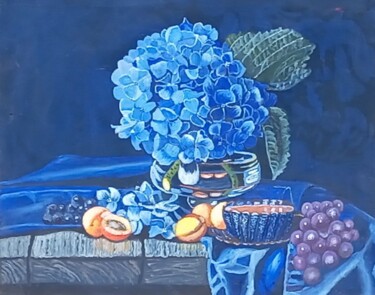 Painting titled ""Blue Hydrangea Har…" by Flora Solis, Original Artwork, Oil