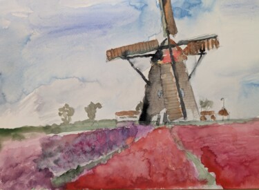 Картина под названием "Rote Tulpen" - Serhat Atas, Подлинное произведение искусства, Акварель