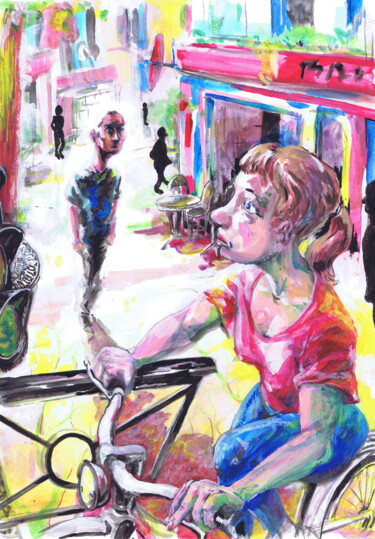 Peinture intitulée "vélo" par Yann Tréhin, Œuvre d'art originale, Acrylique