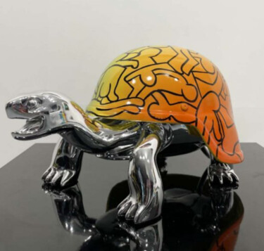Sculpture intitulée "Keith Haring Turtle" par Diederik Van Apple, Œuvre d'art originale, Métaux