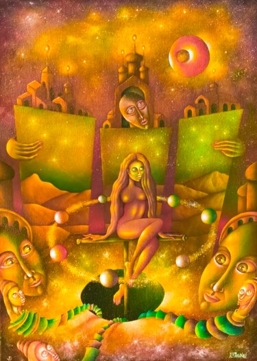 Schilderij getiteld "Den Lille Havfrue (…" door Andrej Platounov, Origineel Kunstwerk, Olie Gemonteerd op Frame voor houten…