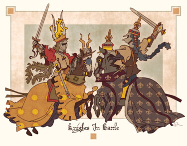 Digitale Kunst mit dem Titel "Knights In Battle" von Van Evan Fuller, Original-Kunstwerk, Digitale Malerei