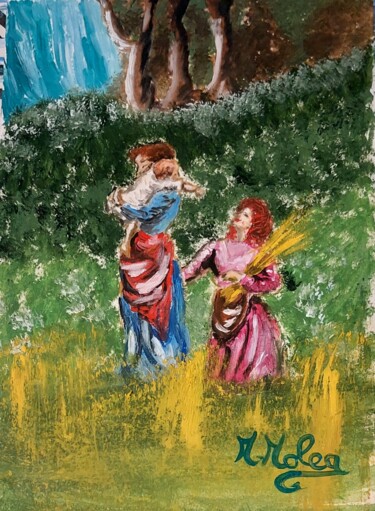 "Bucolico con figure" başlıklı Tablo Marcella Molea tarafından, Orijinal sanat, Petrol