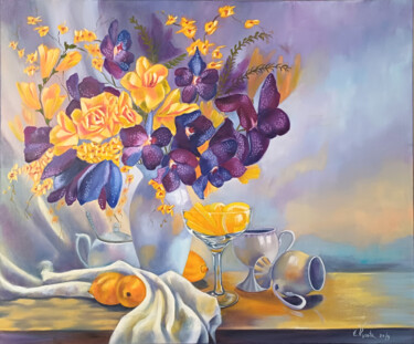 Pintura titulada "Orchids Flowers of…" por Zina Vysota, Obra de arte original, Oleo Montado en Bastidor de camilla de madera