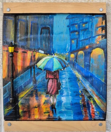 Коллажи под названием "Night in blue" - Gabi Brom, Подлинное произведение искусства, Акрил Установлен на Деревянная рама для…