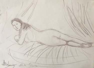 Drawing titled "Étude d'une femme n…" by Alexandre David Lejuez, Original Artwork, Pencil