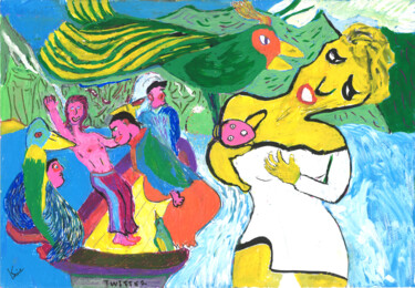 Painting titled "La dame en blanc" by Claude Gorina, Original Artwork, Acrylic Mounted on Other rigid panel