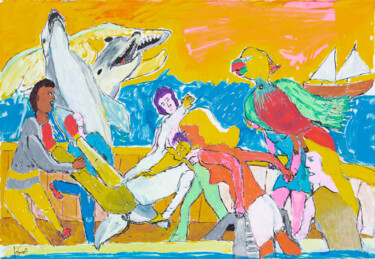 Malerei mit dem Titel "Passager clandestin" von Claude Gorina, Original-Kunstwerk, Acryl Auf Andere starre Platte montiert