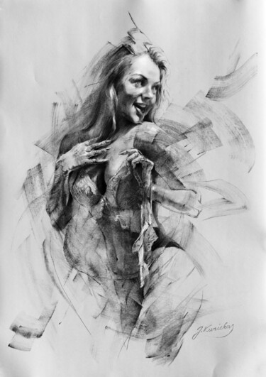 Zeichnungen mit dem Titel "P25-1006 Game" von Jonas Kunickas, Original-Kunstwerk, Kohle