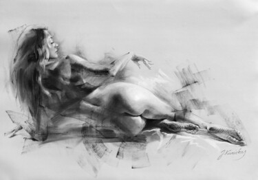 Drawing titled "P25-1007 Queen" by Jonas Kunickas, Original Artwork, Charcoal
