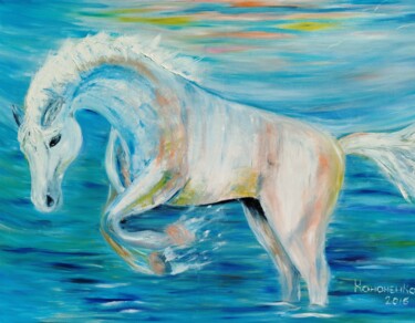 Painting titled "Horses and sea" by Elena Kononenko, Original Artwork, Oil