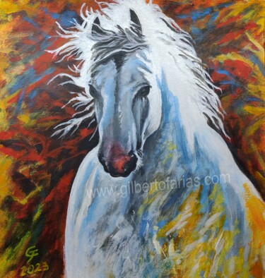 Painting titled "Caballo Blanco" by Gilberto Farias, Original Artwork, Acrylic