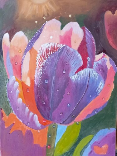 Painting titled "Radiant Violet Tuli…" by Flora Solis, Original Artwork, Oil
